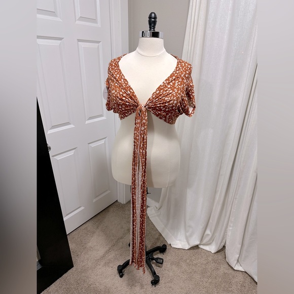 Multi-Way Tie Crop Top Rust Orange Floral NWT Plus Size - Picture 1 of 8